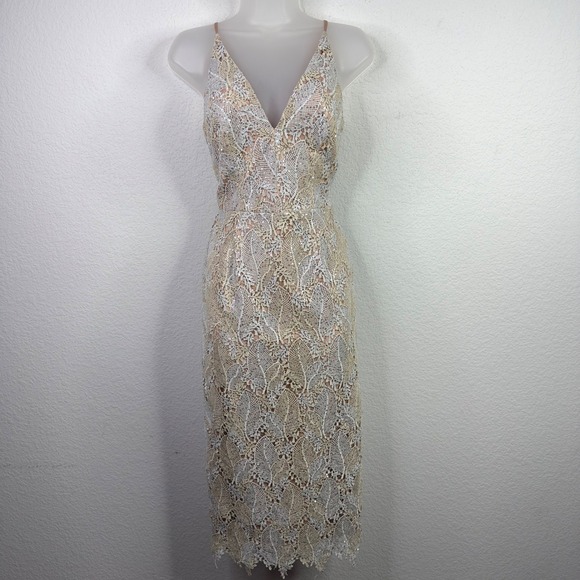 Dress the Population Dresses & Skirts - Dress The Population Aurora Dress Women S Gold Silver Lace Sequin Bridal Wedding